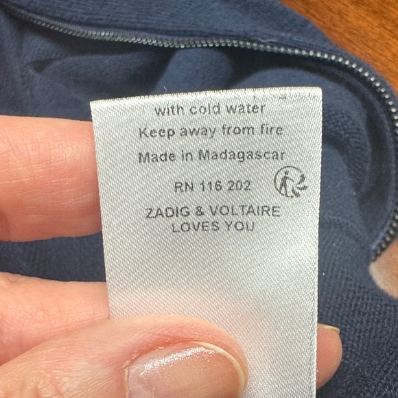 Zadig & Voltaire Navy Zip Hoodie Cardigan Crystal Skull Navy Blue, oversized XS - Picture 13 of 13